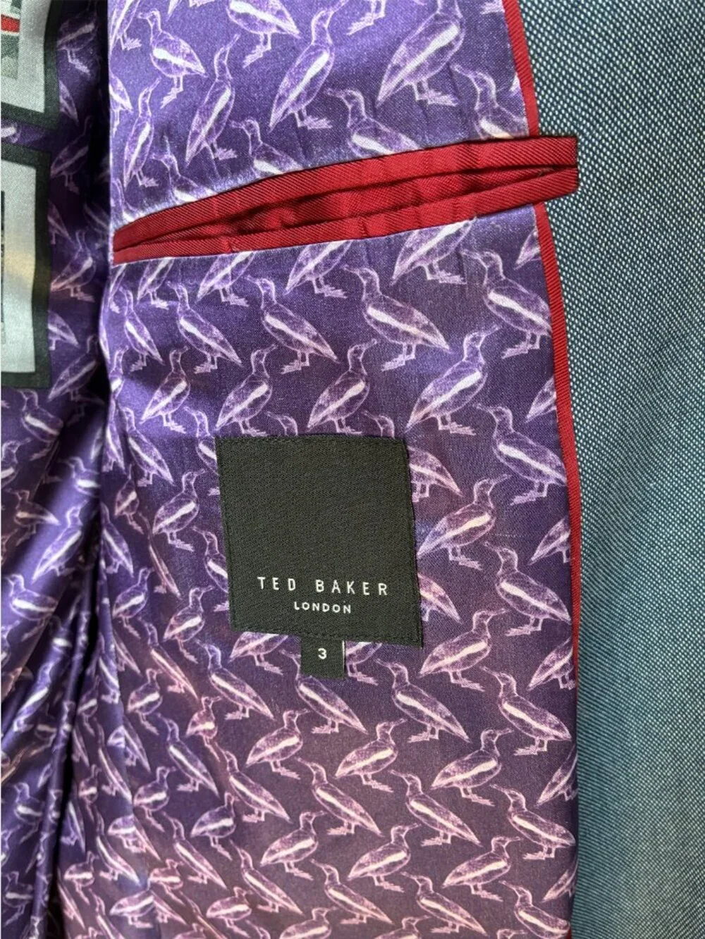 Ted Baker Blue Blazer w/ Purple Detailing & Green Stitching - US Size M